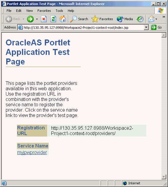 Shows portlet application test page.