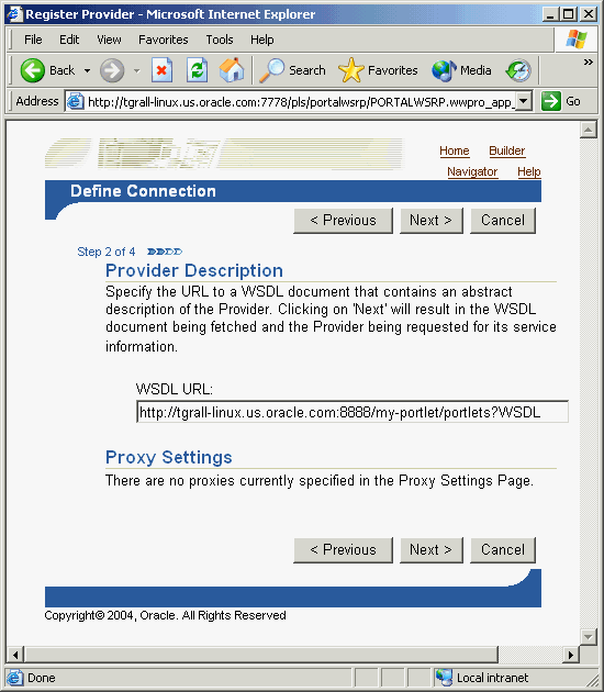 Shows Define Connection page.