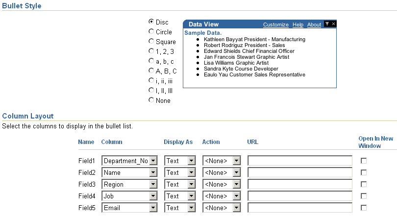 Shows Layout tab for Bullet style.