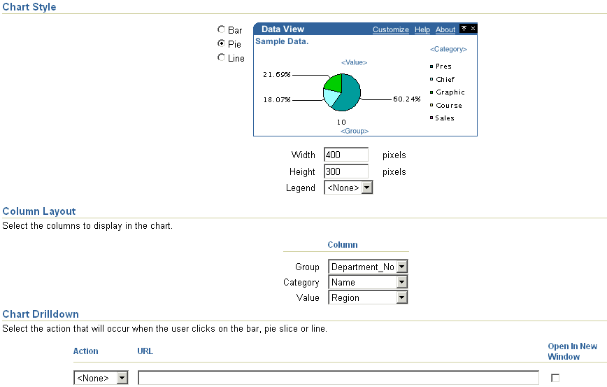 Shows Layout tab for Pie Chart style.
