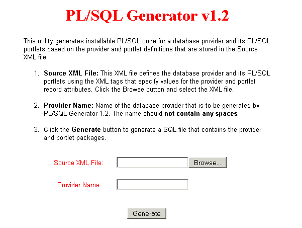 Page where you specify the input XML file and provider name.