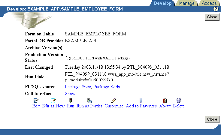 Shows form summary page