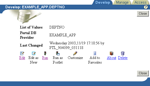 Shows List of Values summary page