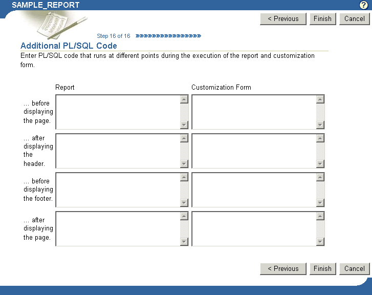 Shows Additional PL/SQL Code page