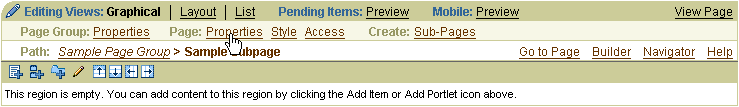 Shows Page:Properties link in toolbar