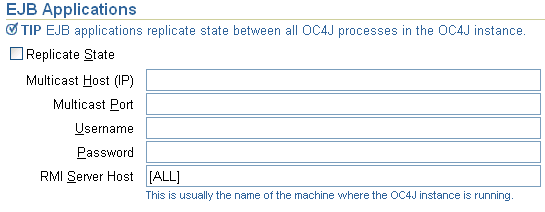 EJB State Replication Configuration Screen