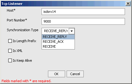 TCP listener dialog box