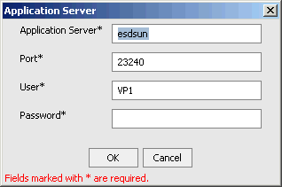 Application Server dialog box