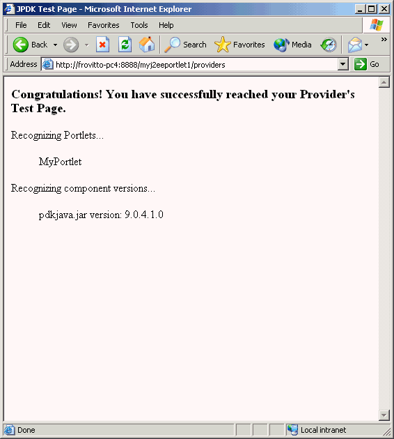 Shows PDK - Java test page.