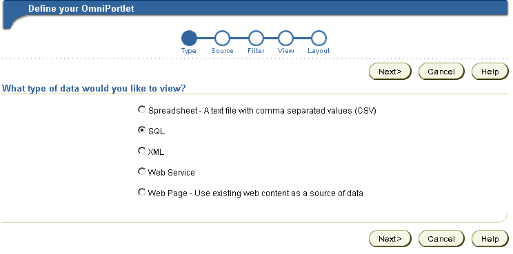 Shows Type tab with SQL selected.