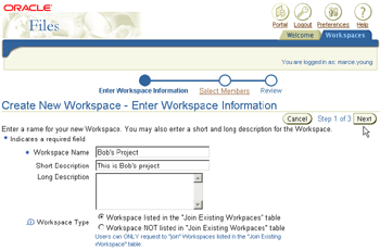 Create New Workspaces window