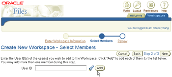Add a member to the new workspace window