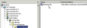 List of files in the Planning Workspace using Web Folders