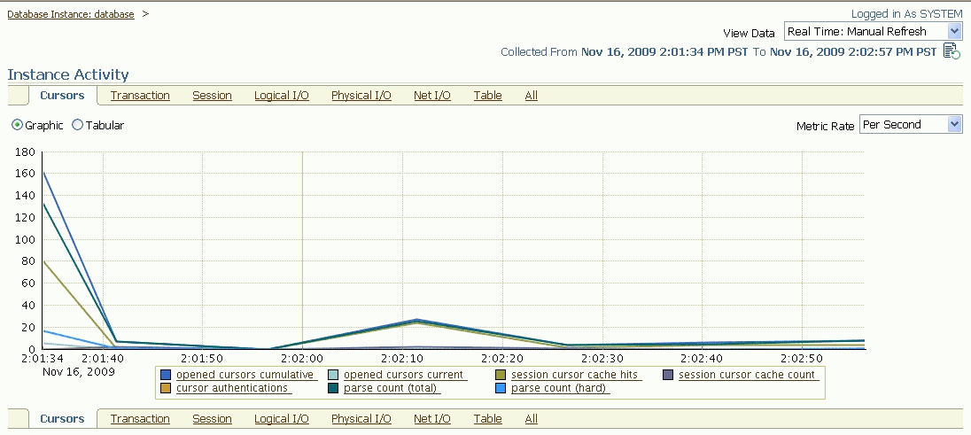 Enterprise Manager Instance Activity page