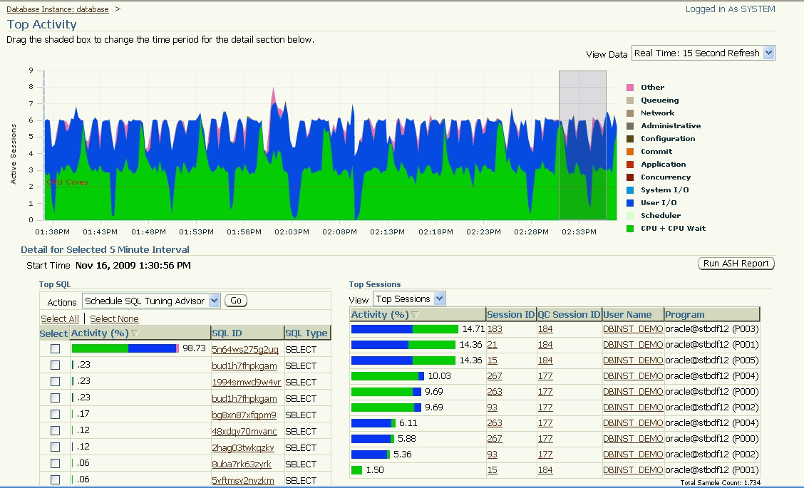 Enterprise Manager Top Activity page