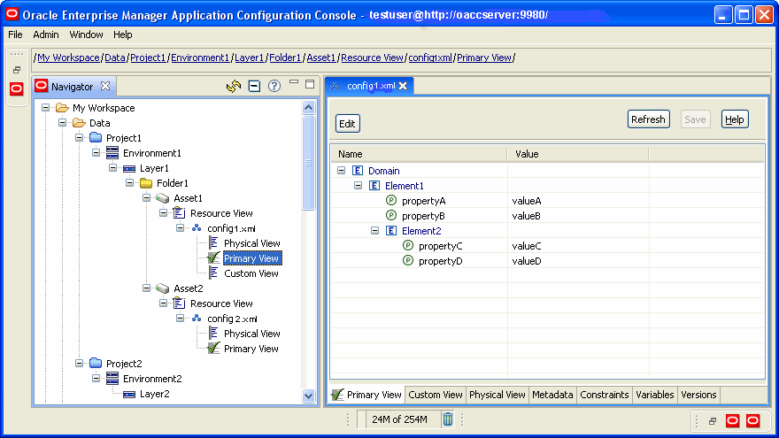 Navigator view of hierarchy used as basis for examples