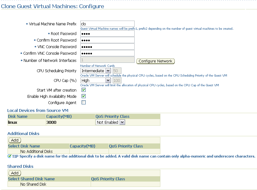 Clone Guest Virtual Machines: Configure page