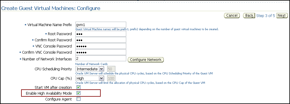 Create Guest VM:Configure page