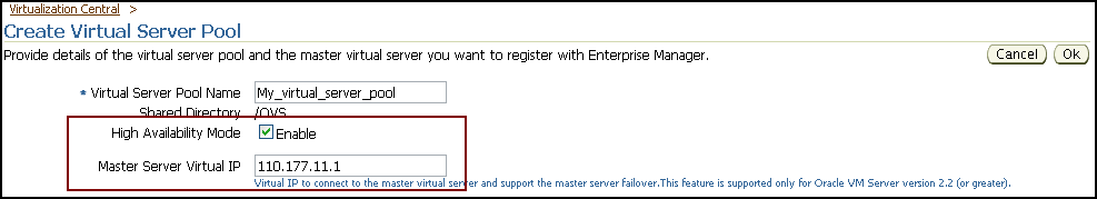 Create Virtual Server Pool Page