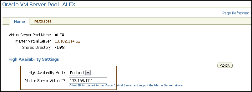 This figure shows the Server Pool home page.