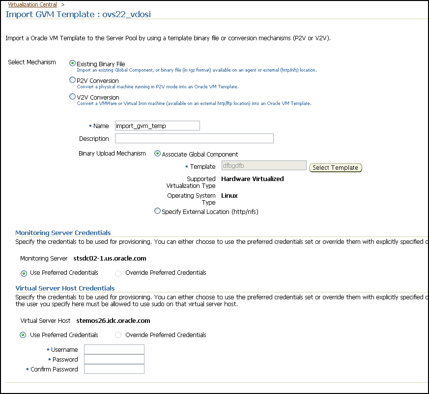 Import template page