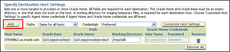 Specify Destination Host Settings