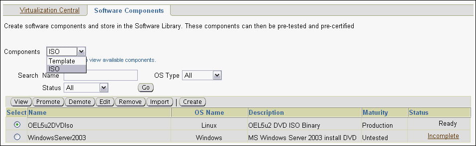 Software Components tab