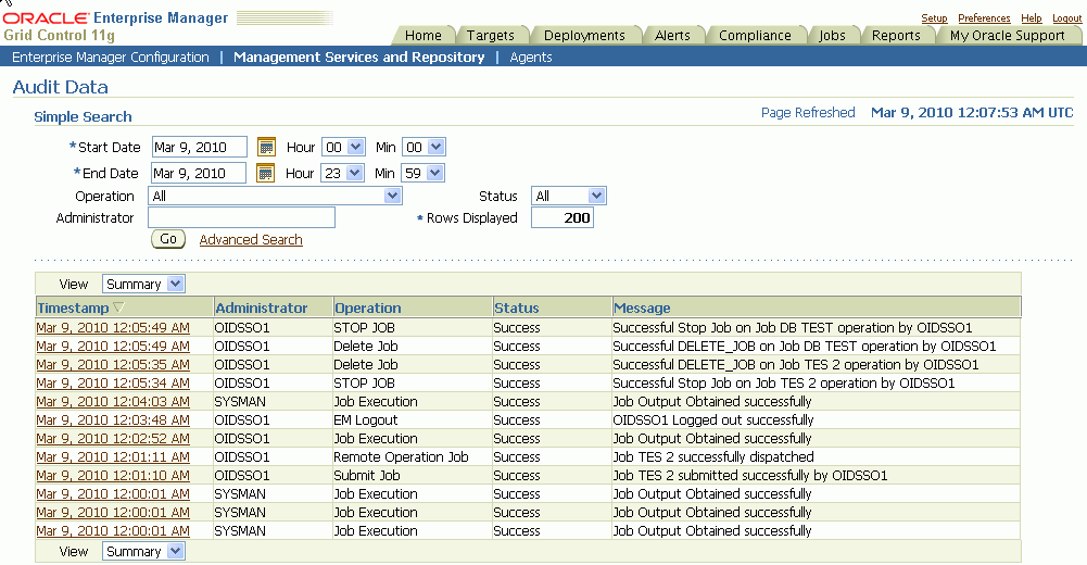 Audit Data Search Page