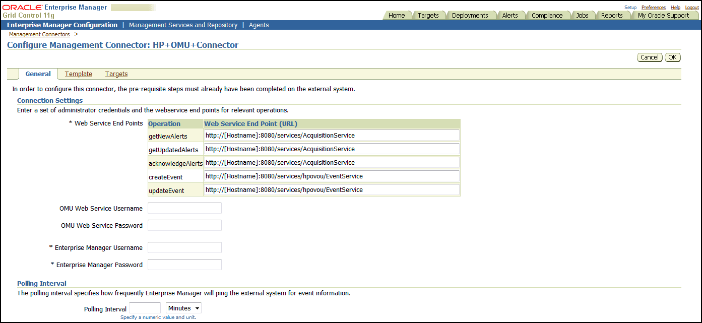 Shows sample input for Configure Management Connector page.
