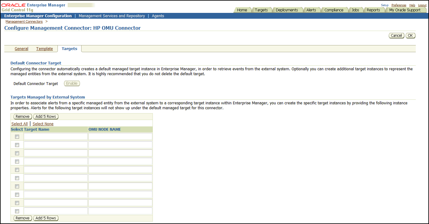 Shows Targets sub-page of Config Mgmt Connectors main page.