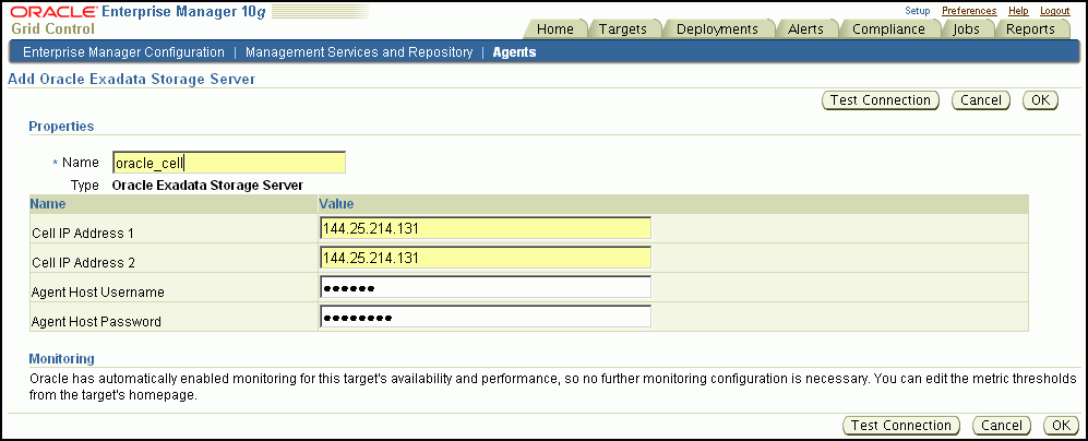 Add Oracle Exadata Storage Server Page