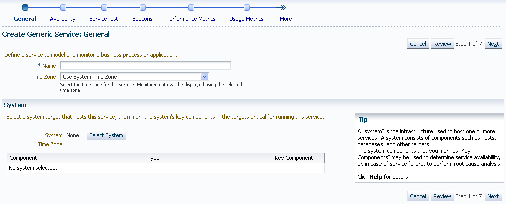 Create Service: General