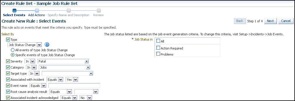 This graphic shows the Select Event page.