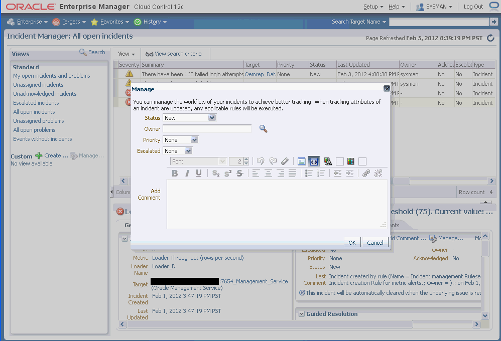 incident mange dialog