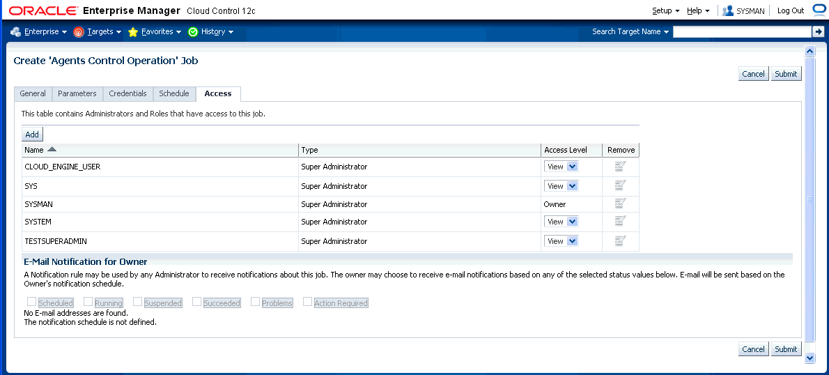 Graphic shows the Access tab of the job creation wizard.