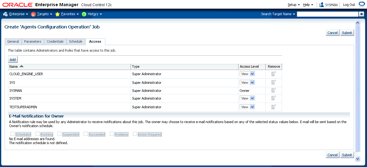 Graphic shows the multi-agent configuration job (Access tab).