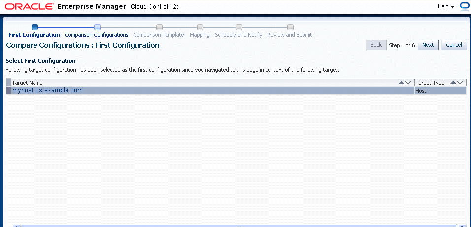 Screen shot of the first step of the comparison wizard