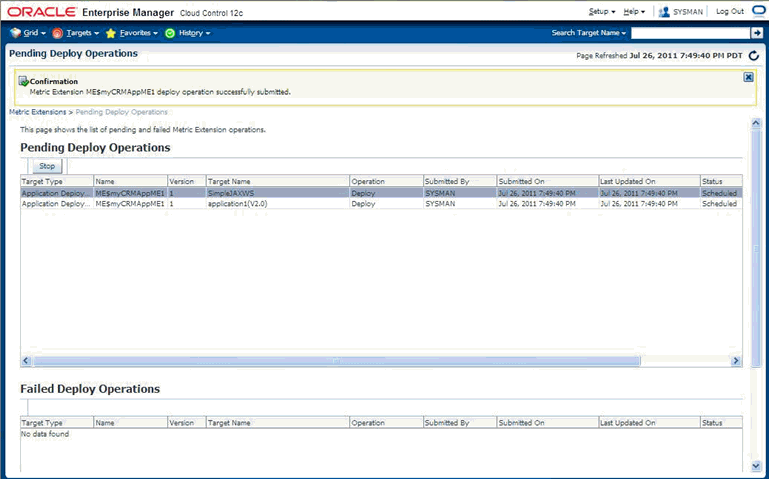 Graphic shows the pending deploy operations page.