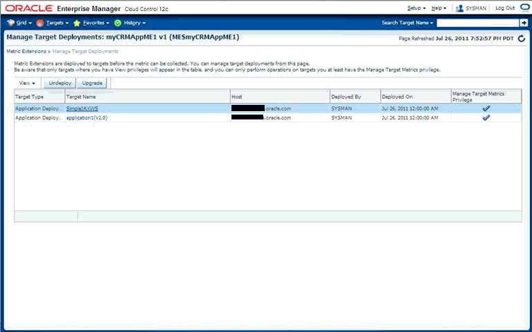 Graphic shows manage target deployment page.