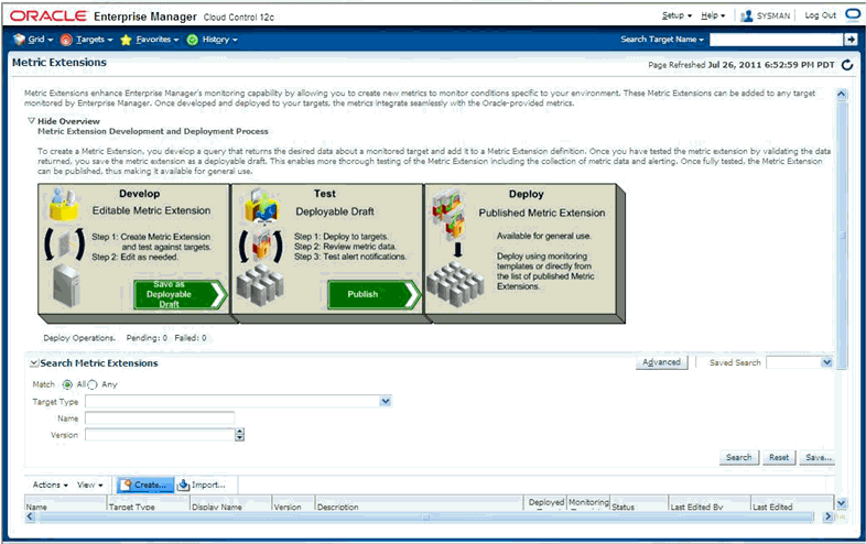 Graphic shows the create metric extension process started.