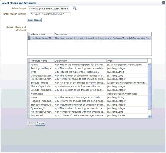 Graphic shows Mbean selection and attributes.