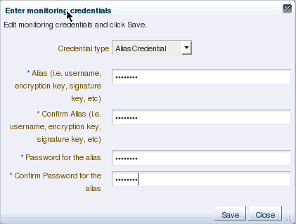 Graphic shows the monitoring credentials dialog.