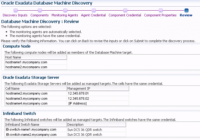 Database Machine Discovery Review page example