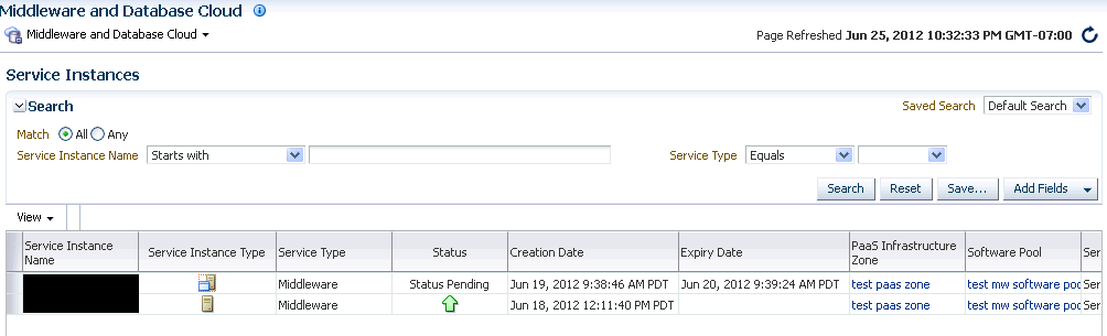 Service Instances Page