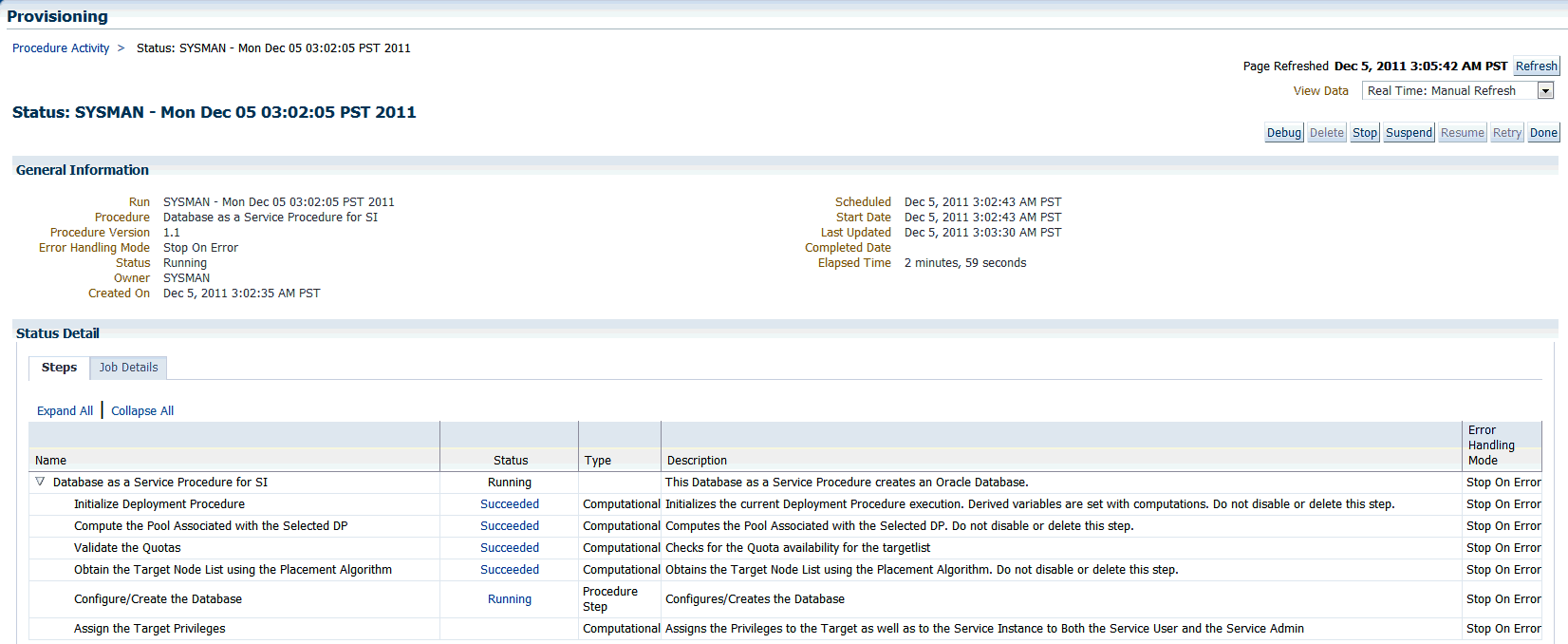 Procedure Execution Details