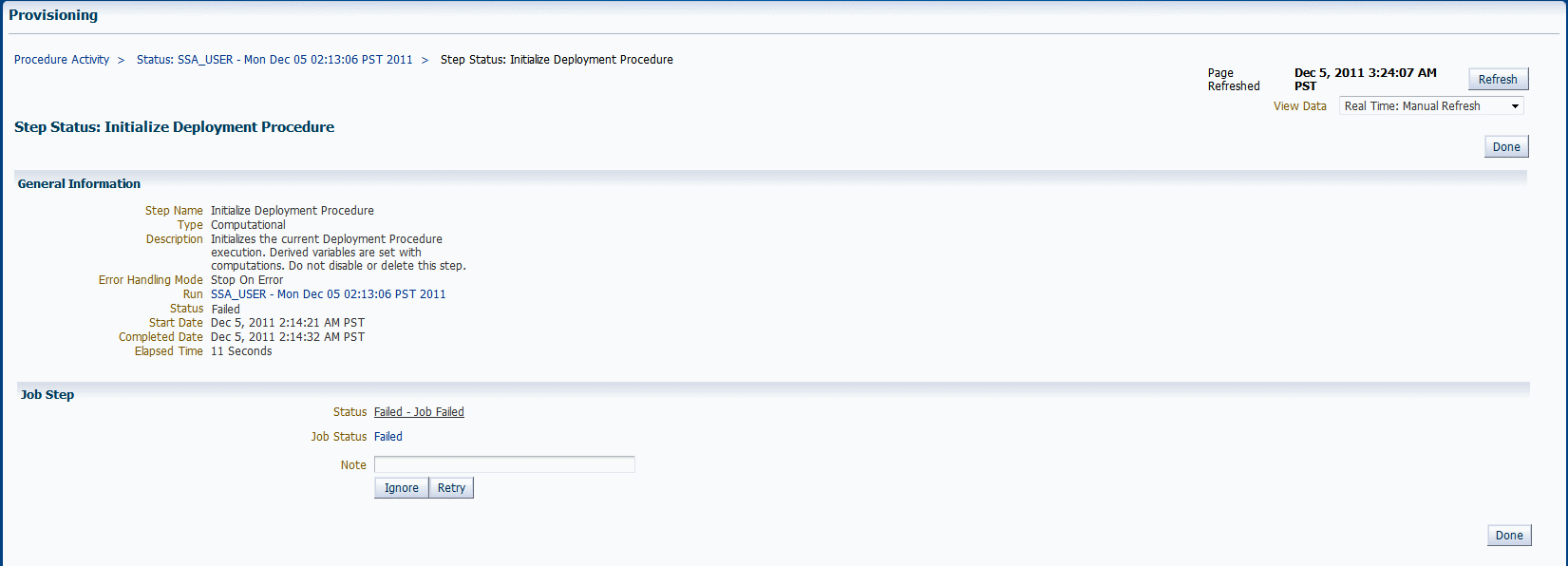 Procedure Step Status Page