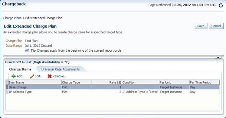 Extended charge plan with target type and item charges set