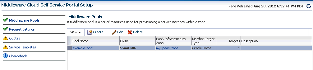 Middleware Cloud Self Service Portal Setup: Middleware Pools