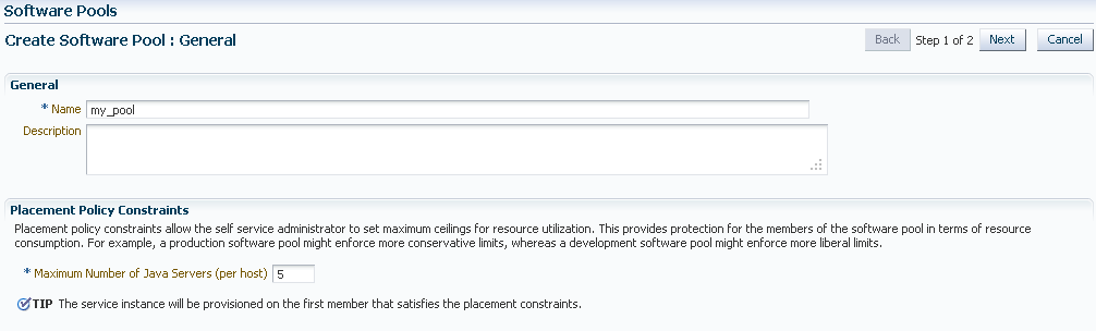 Create Software Pool: General
