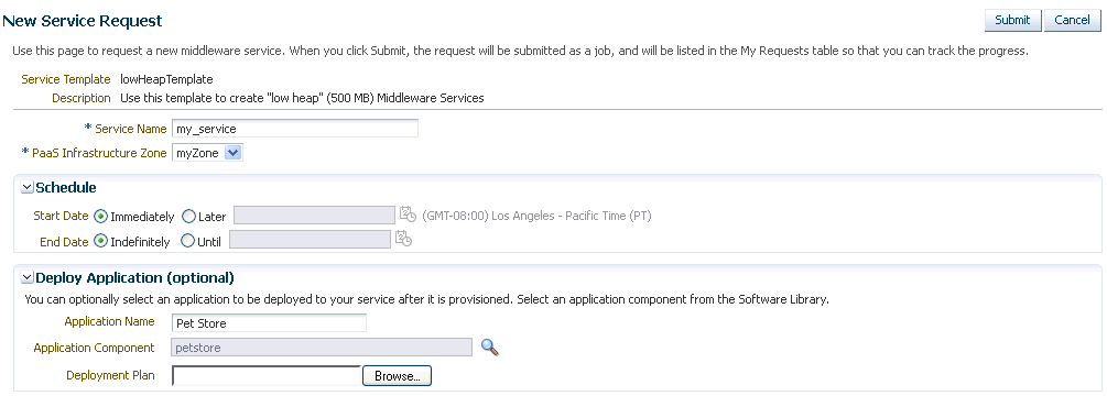 New Service Request Page